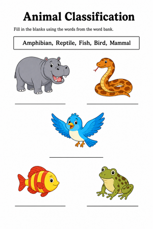 Grade 1 Animal Classification — Printable Science Worksheet