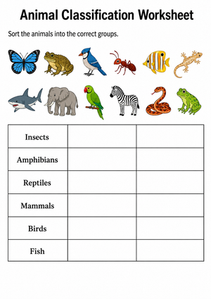Grade 5 Animal Classification — Essential No-Prep Worksheet