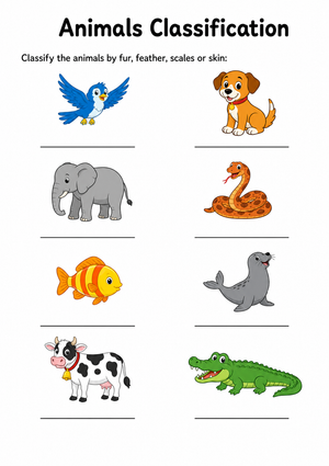 Grade 1 Animal Classification — Printable No-Prep Worksheet
