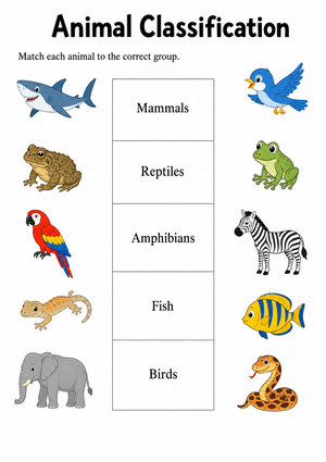 Grade 5 Animal Classification — Printable No-Prep Worksheet