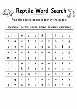 Grade 1 Reptile Word Search — Printable No-Prep Worksheet