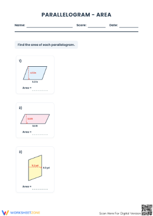 Area of a Parallelogram Worksheet | Grade 6 Essential Math