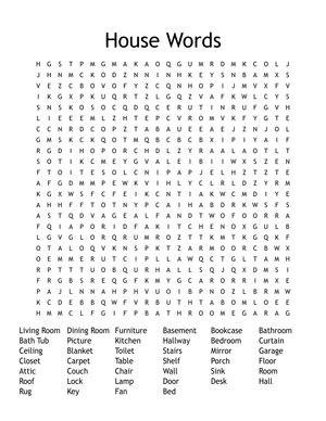 Printable House Words Search Worksheet for Grade 5