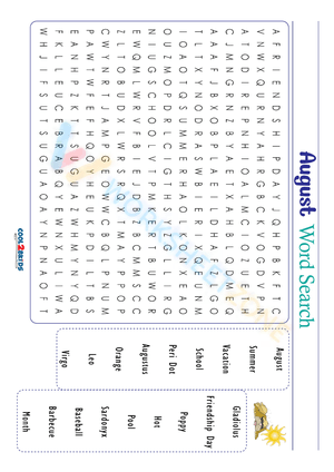 Have Fun and Learn with this August Word Search Printable