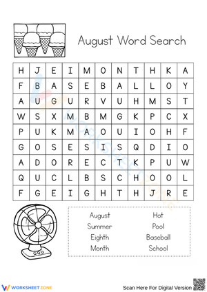 Fun August Word Search Puzzle for Kids