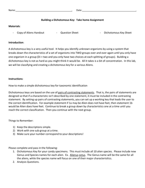 Building a Dichotomous Key | Grade 3-5 Printable Worksheet