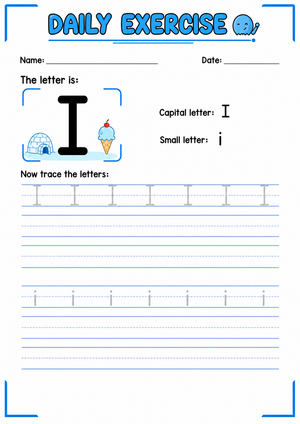 Printable Letter I Tracing Worksheet | Kindergarten ELA