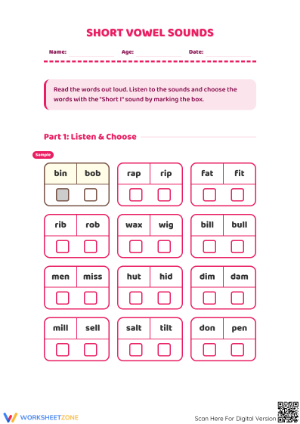 Short I Vowel Sounds Worksheet | Grade 1 Essential
