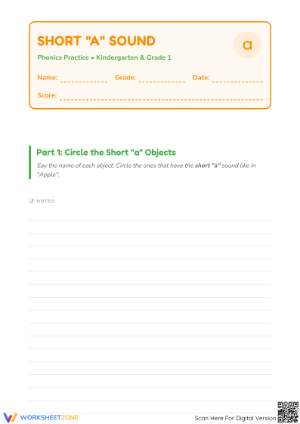 Short A Sound Phonics Worksheet | Grade 1 Essential