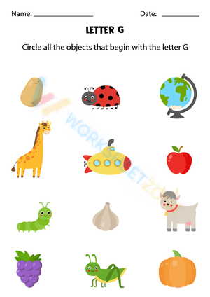 Circle the objects begn with letter G