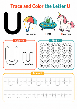Trace and Color the Letter U in this Fun Worksheet