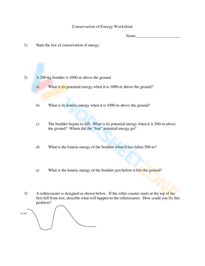 Explore Conservation of Energy with this Worksheet