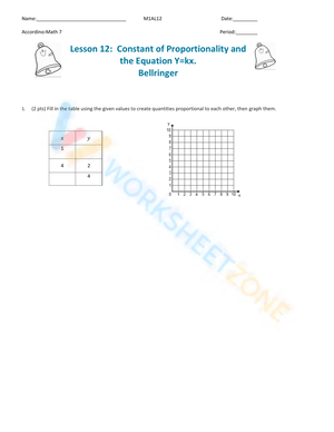 Constant of Proportionality and the Equation Y=kx.