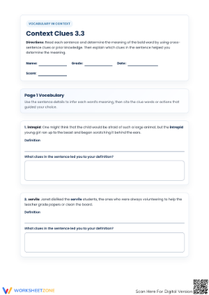 Grade 8 Context Clues — Printable No-Prep Worksheet