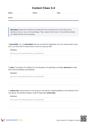 Context Clues Worksheet | Grade 8 ELA Printable