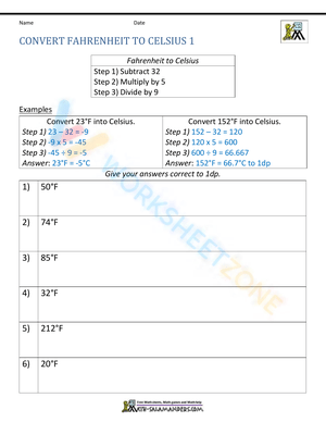 Convert Farenheit to Celsius 1