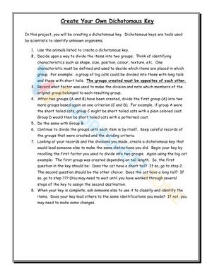 Create Your Own Dichotomous Key