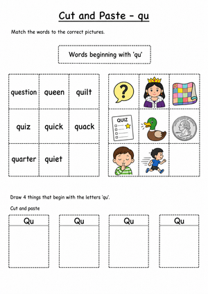 Printable Beginning Sounds 'qu' Worksheet | Grade K-1