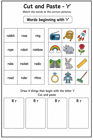 Letter R Beginning Sounds Printable Worksheet
