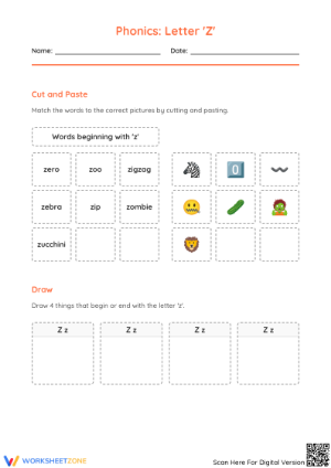 Beginning Sound Z Worksheet | Essential Phonics Practice