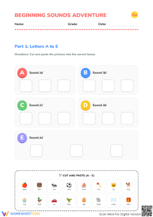 Beginning Sounds Cut and Paste Worksheet | Essential Phonics
