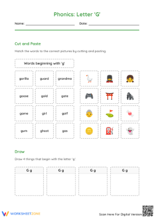 Beginning Sound G Worksheet | Essential Phonics Practice