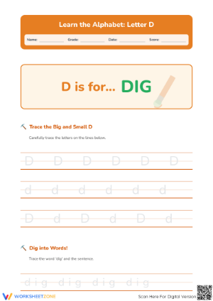 Letter D Beginning Sound Worksheet | Grade K Printable