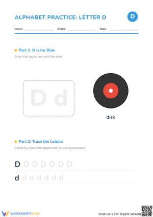 Letter D Phonics Worksheet | Grade K-1 Printable