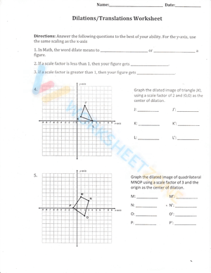 Dilations and translations worksheet