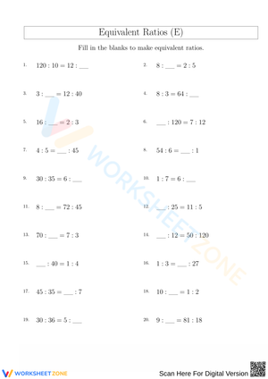 Worksheet for Equivalent Ratios Practice