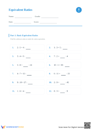 Printable Equivalent Ratios Worksheet | Grade 6 Math