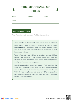 The Importance of Trees Worksheet | Essential Grade 5 ELA
