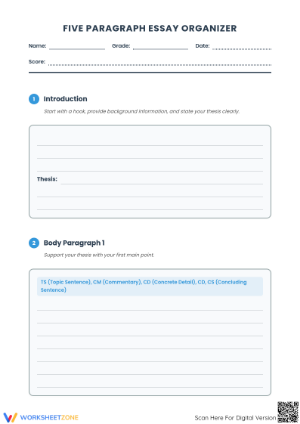 Five Paragraph Essay Organizer | Grade 6 Printable