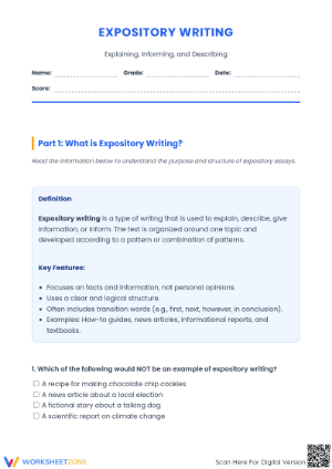 Expository Writing Guide | Grade 5-7 Essential Worksheet