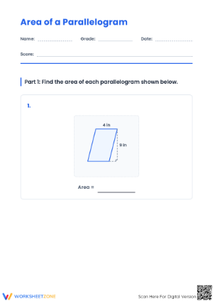 Area of Parallelogram Worksheet | Grade 6 Math Essential
