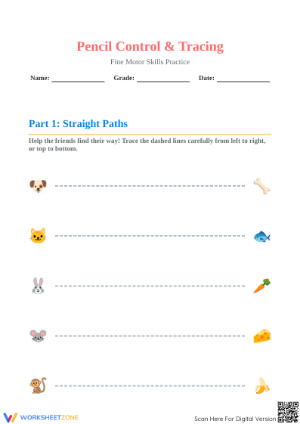 Printable Pencil Control & Tracing Worksheet | Grade K