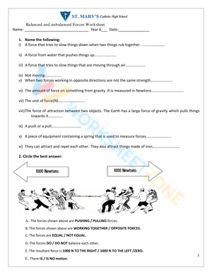 Force Worksheet