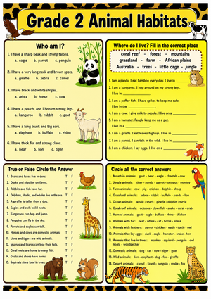 Grade 2 Animal Habitats — Printable No-Prep Worksheet
