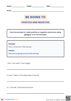 "Be Going To" Future Tense Printable Worksheet | Grade 4