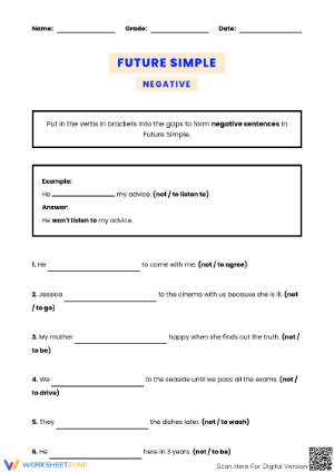 Future Simple Negative Worksheet | Grade 4 Essential