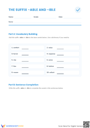 Suffixes -able and -ible Worksheet | Grade 5 Essential
