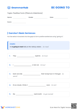 Be Going To Future Tense Worksheet | Grade 4 Essential
