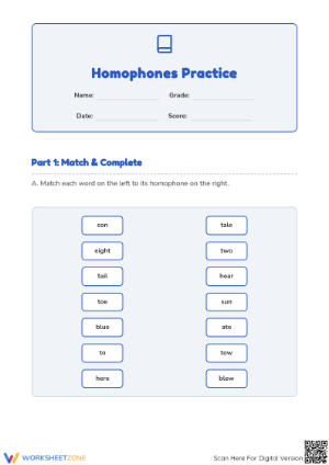 Printable Homophones Worksheet | Grade 4 ELA