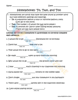homophones worksheet 10