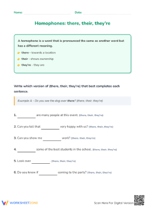 Grade 4 Homophones — Printable No-Prep Worksheet