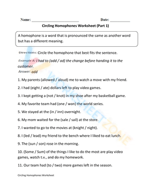 homophones worksheet 13