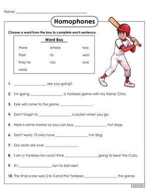 Grade 4 Homophones — Printable No-Prep Worksheet