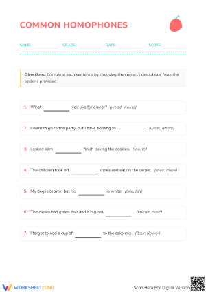 Essential Homophones Practice Worksheet | Grade 4 ELA