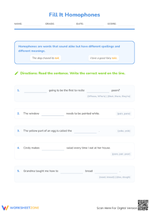 Homophones Practice Worksheet | Grade 4 Essential