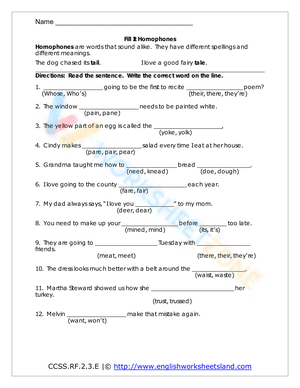 homophones worksheet 7